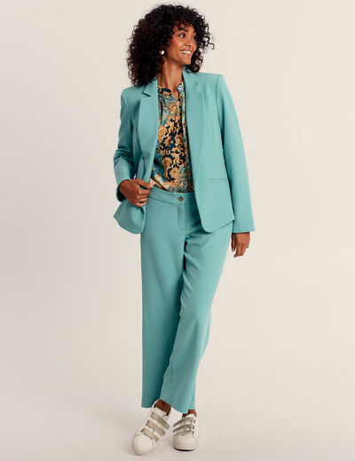 Pantalon flou 7/8ème bleu canard femme
