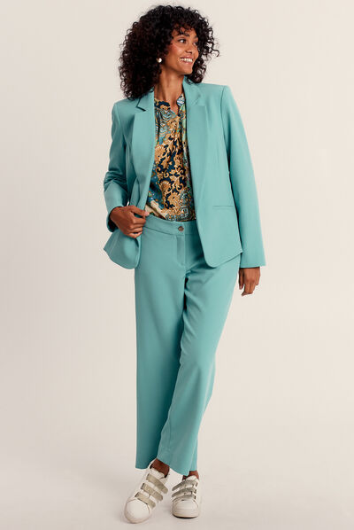 Pantalon flou 7/8ème bleu canard femme