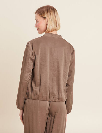 Blouson boutonné satin taupe femme