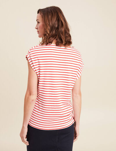 T-shirt manches courtes brodé rouge femme