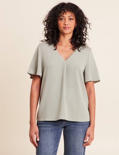 T-shirt bi-mati&egrave;re manches courtes vert clair femme