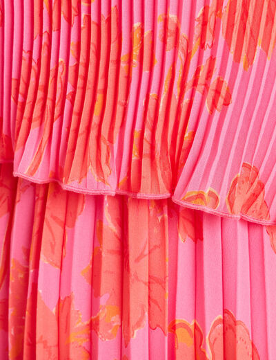 Robe longue &eacute;vas&eacute;e pliss&eacute;e sans manches rose femme