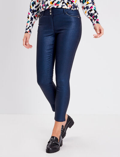 Pantalon ajusté aspect irisé bleu foncé femme