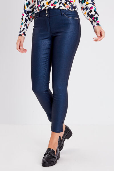 Pantalon ajusté aspect irisé bleu foncé femme