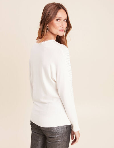 Pull ajust&eacute; col bateau strass ecru femme