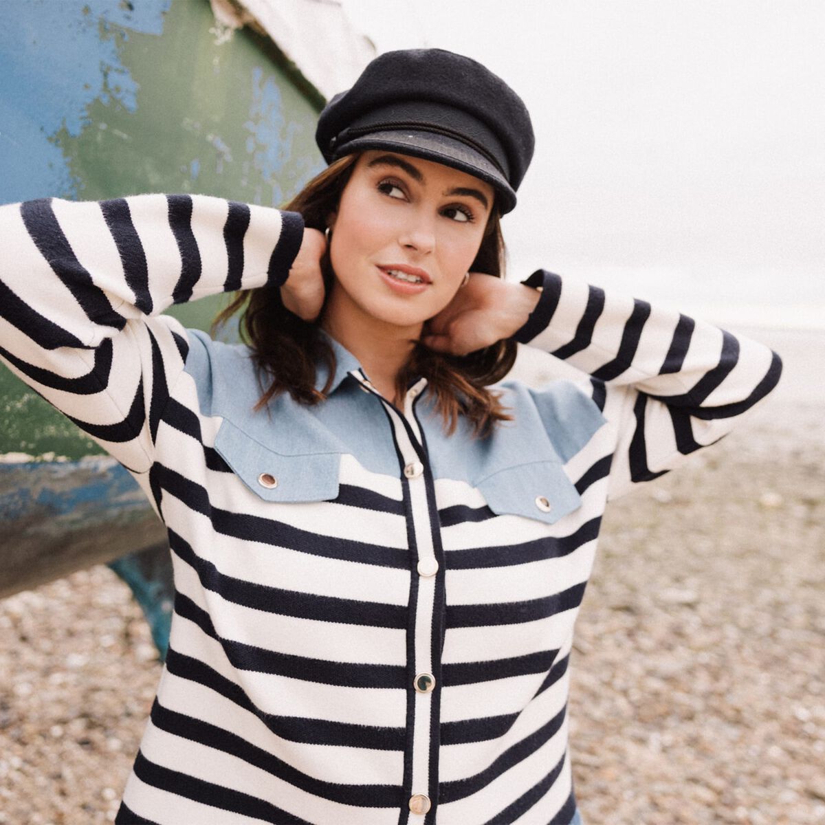 Pull manches longues bleu femme
