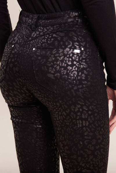 Pantalon ajusté enduit 7/8ème couleur bronze femme