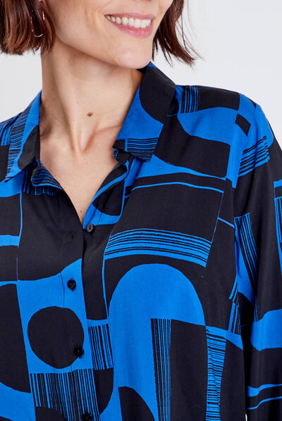 Chemise manches longues bleu electrique femme