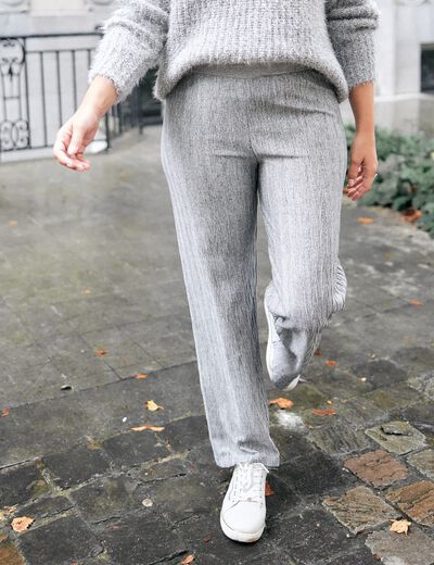 Pantalon flou métallisé gris argent femme