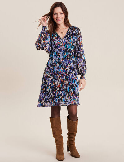Robe évasée manches longues bleu femme