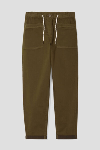 Pantalon flou à coulisse vert olive femme