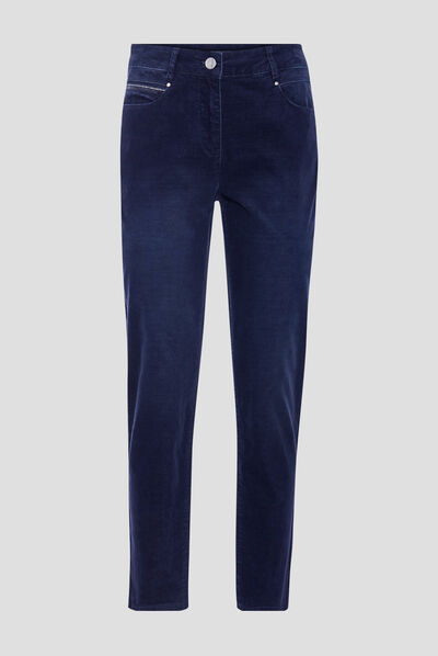 Pantalon ajusté velours bleu foncé femme