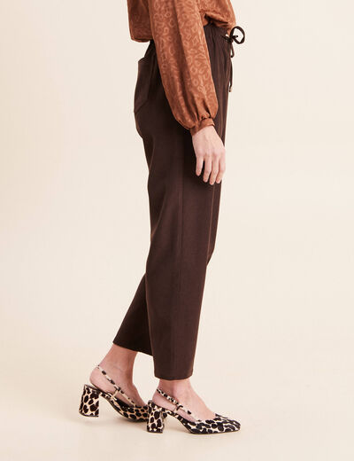 Jogging boyfriend 7/8&egrave;me en velours marron fonc&eacute; femme