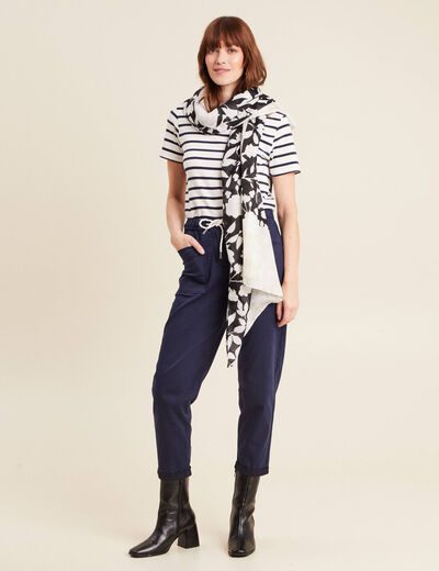Pantalon coupe mom 7/8&egrave;me bleu marine femme