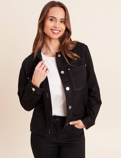 Veste droite courte manches longues denim noir femme