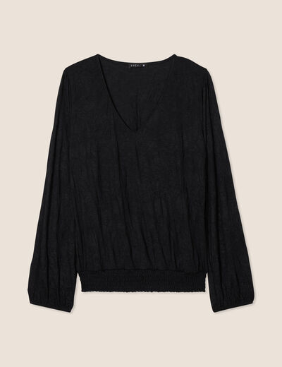 Top droit col V manches longues noir femme