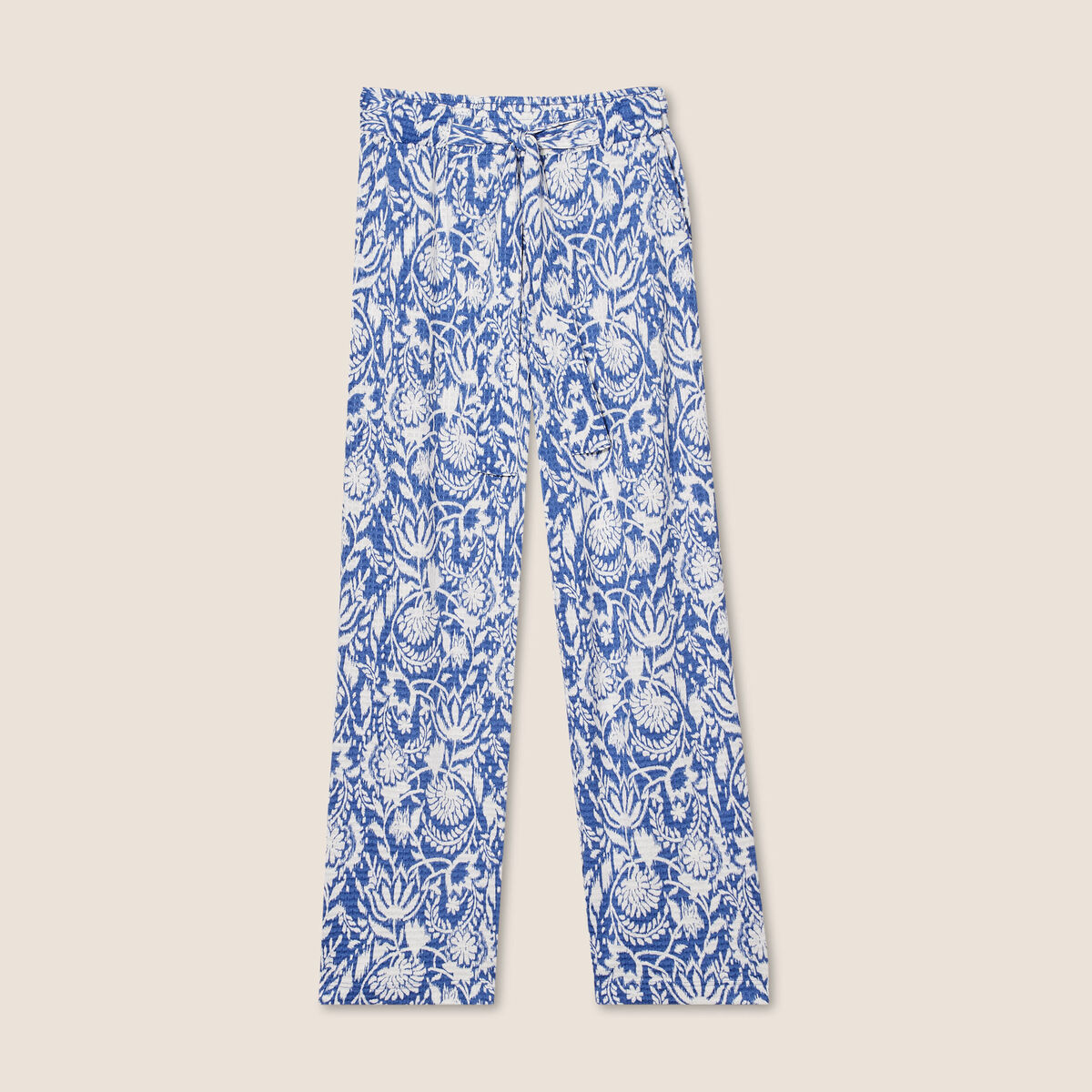 Pantalon ample taille haute bleu femme