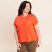 T-shirt col rond manches courtes poches orange fonc&eacute; femme