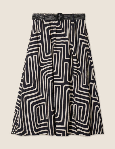 Jupe longue évasée fendue noir femme