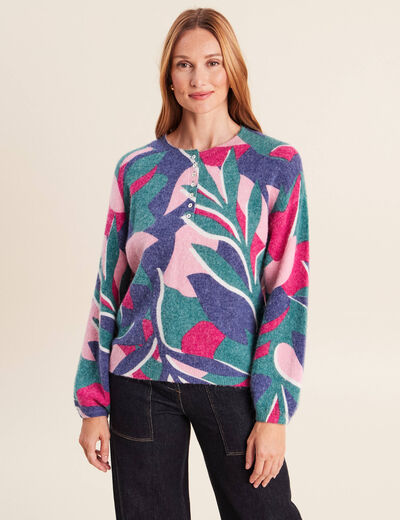 Pull col tunisien bleu femme