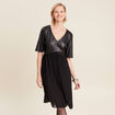Robe évasée plissée noir femme