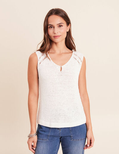 D&eacute;bardeur tricot sans manches blanc femme