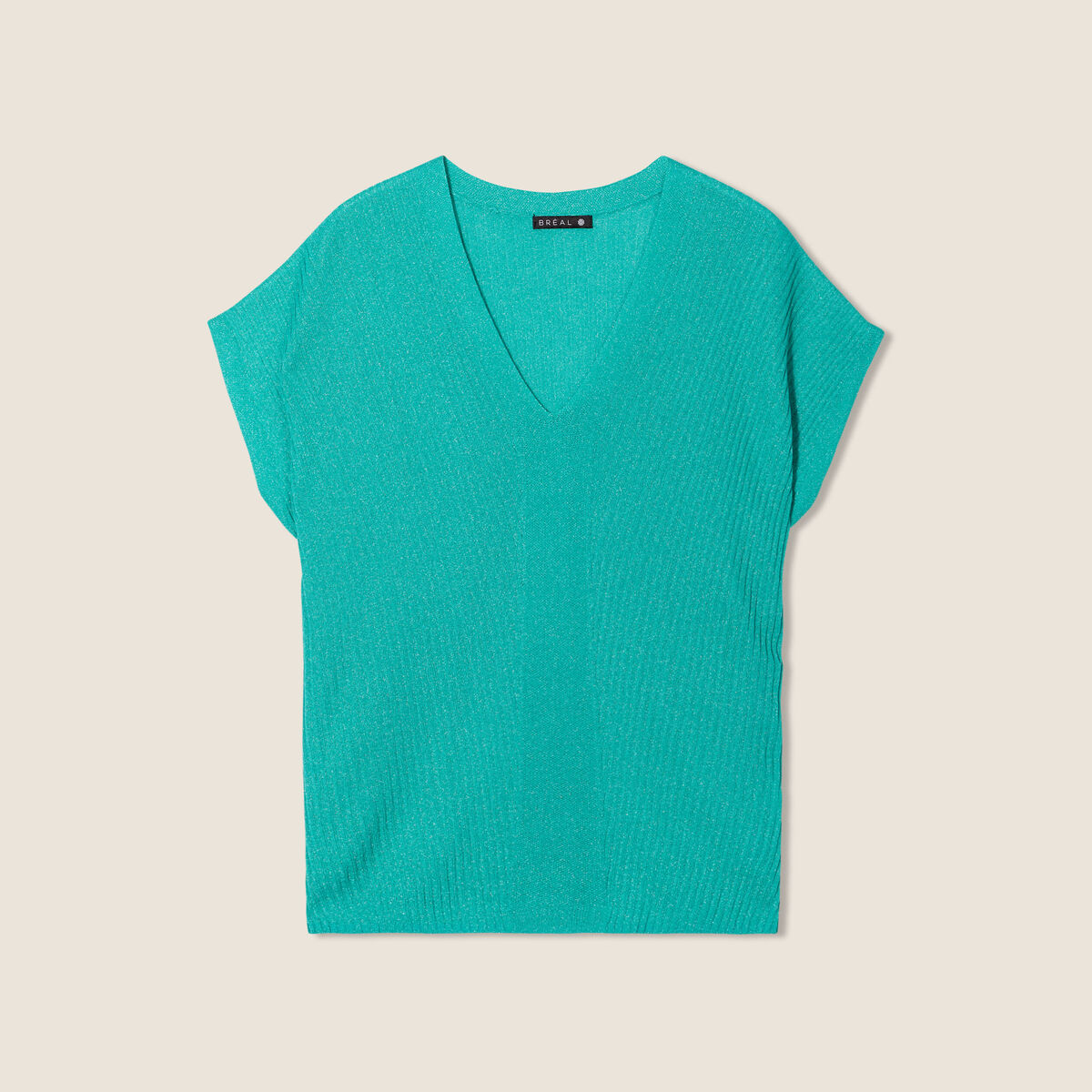 Pull à manches courtes vert turquoise femme