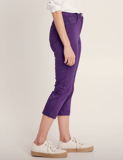 Pantacourt droit taille haute violet foncé femme