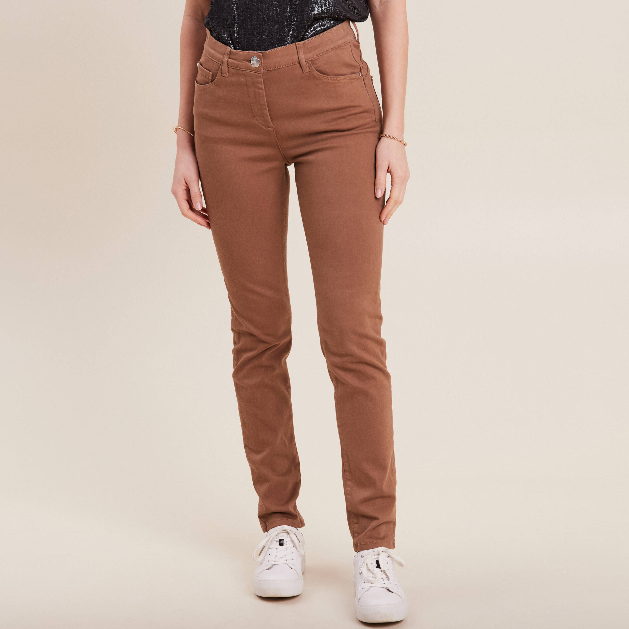 Jean slim shop marron femme