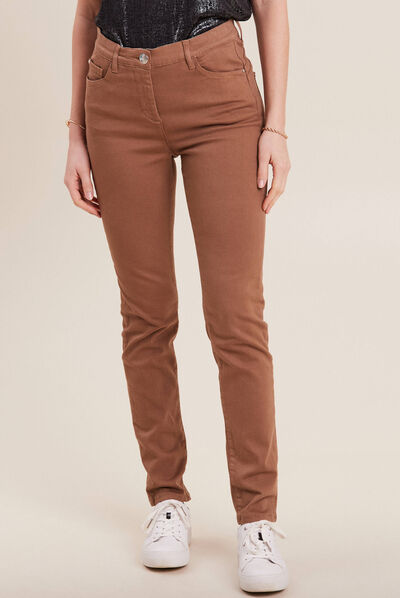 Jean magique ajusté taille standard marron femme
