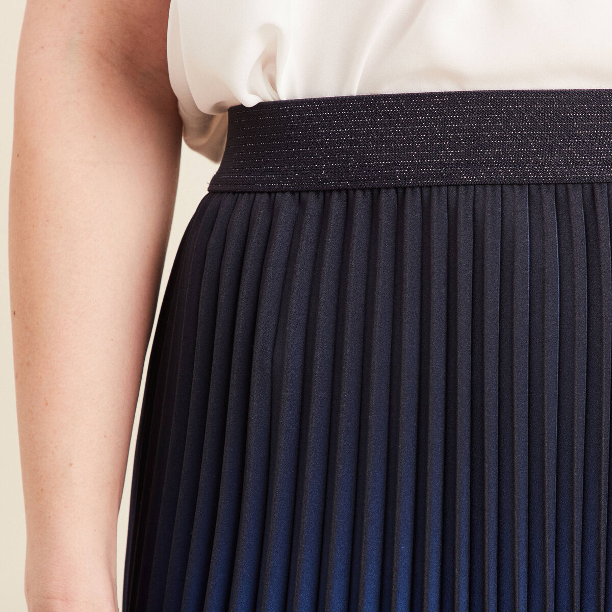 Jupe midi patineuse pliss&eacute;e bleu ciel femme