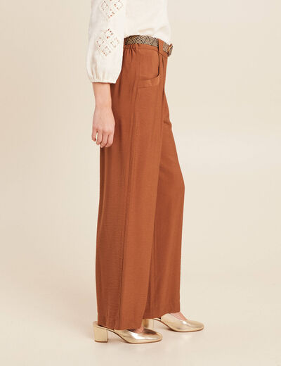 Pantalon large avec ceinture amovible marron femme