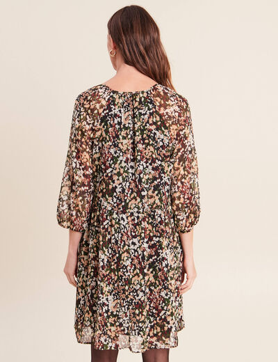 Robe courte &eacute;vas&eacute;e col v manches longues multicolore femme