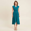 Robe évasée taille smockée vert femme