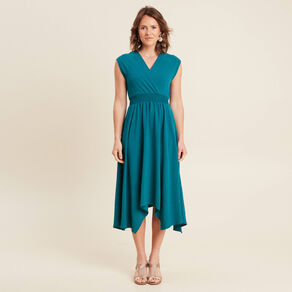 Robe évasée taille smockée vert femme