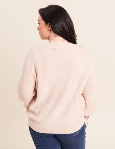Pull col rond manches longues &agrave; sequins rose poudr&eacute;e femme