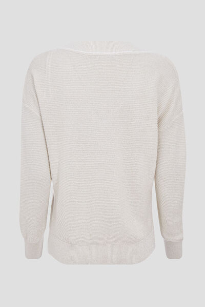 Pull col en V couleur or femme