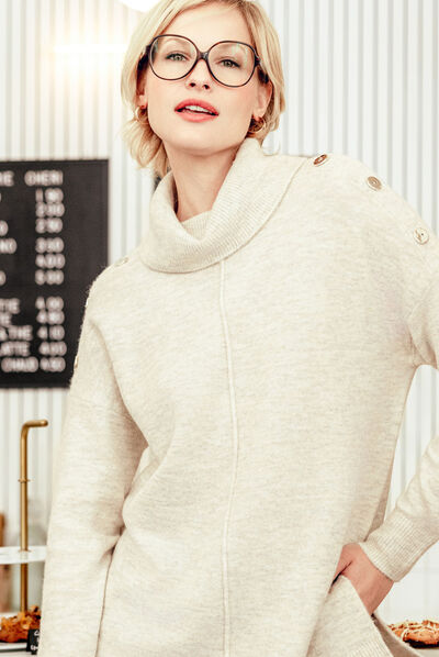 Pull long manches longues beige femme