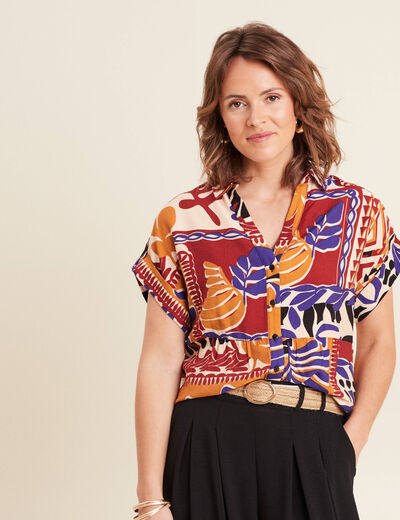 Chemise ample manches courtes multicolore femme