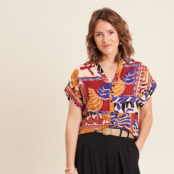 chemise ample manches courtes multicolore femme Chemise ample manches courtes multicolore femme