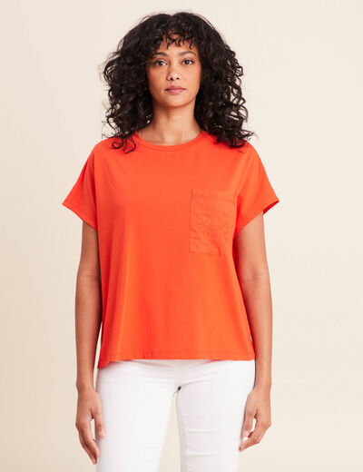 T-shirt col rond manches courtes poches orange fonc&eacute; femme