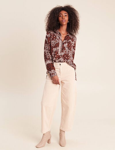 Chemise fluide manches longues marron femme