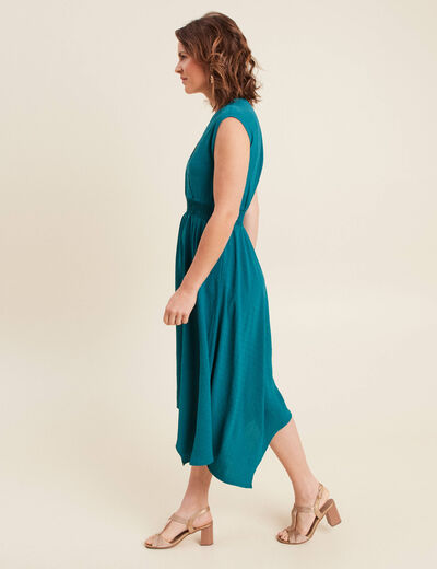 Robe évasée taille smockée vert femme