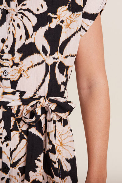 Robe midi droite ceinturée noir femme