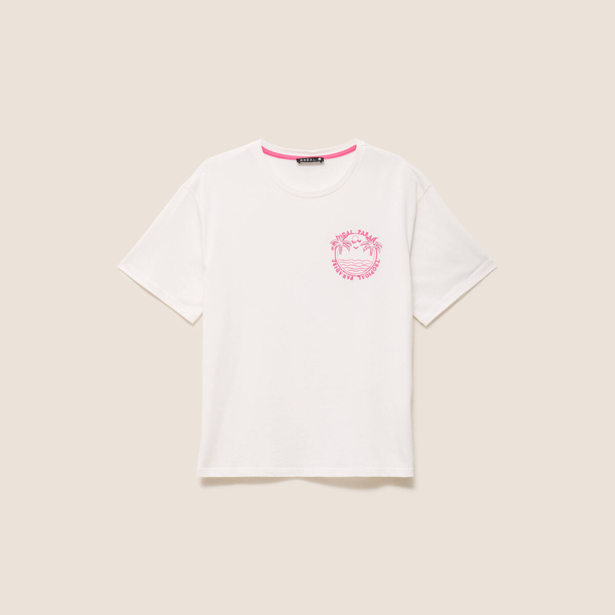 T-shirt broderie manches courtes ecru femme