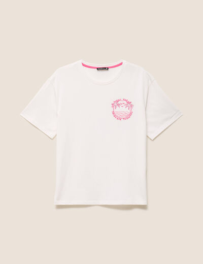 T-shirt broderie manches courtes ecru femme