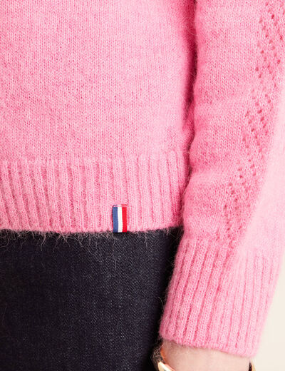 Gilet manches longues col rond rose fushia femme