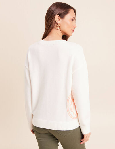 Pull droit col rond manches longues ecru femme