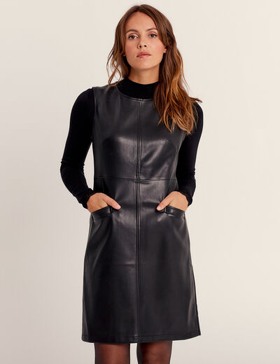 Robe droite simili cuir noir femme