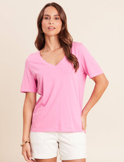 T-shirt manches courtes rose fushia femme